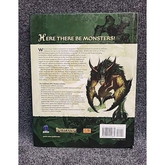 Paizo Pathfinder Bestiary Third Printing 2011 D&D - Picture 2 of 5